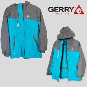 Gerry Hooded Parka Coat Jacket Teal Full Zip  Interchangeable Kids  Large 14/16